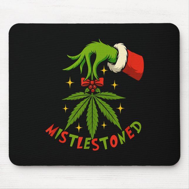 Mousepad Mistlestoned Weed Leaf Funny Stoner Christmas  (Frente)