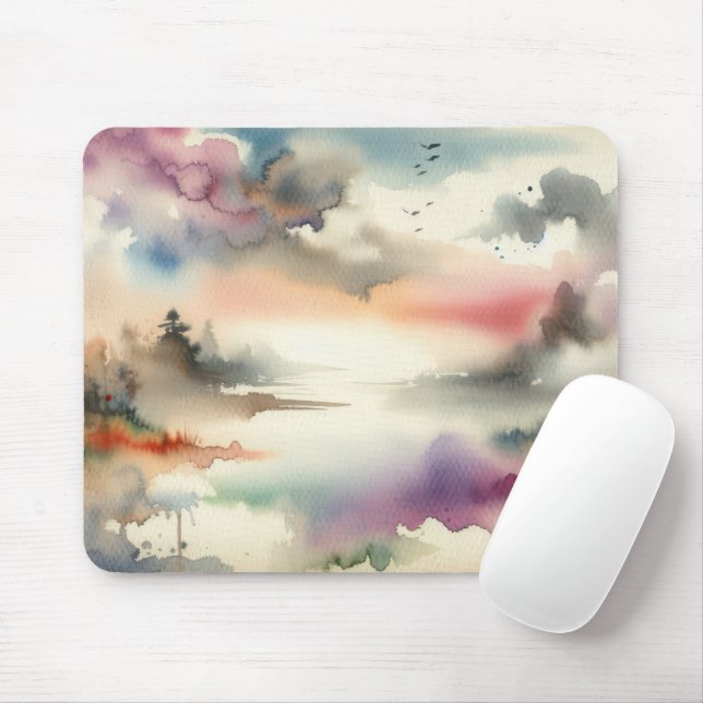 Mousepad Mistura Árvores e Aves em Aquarela (Com mouse)