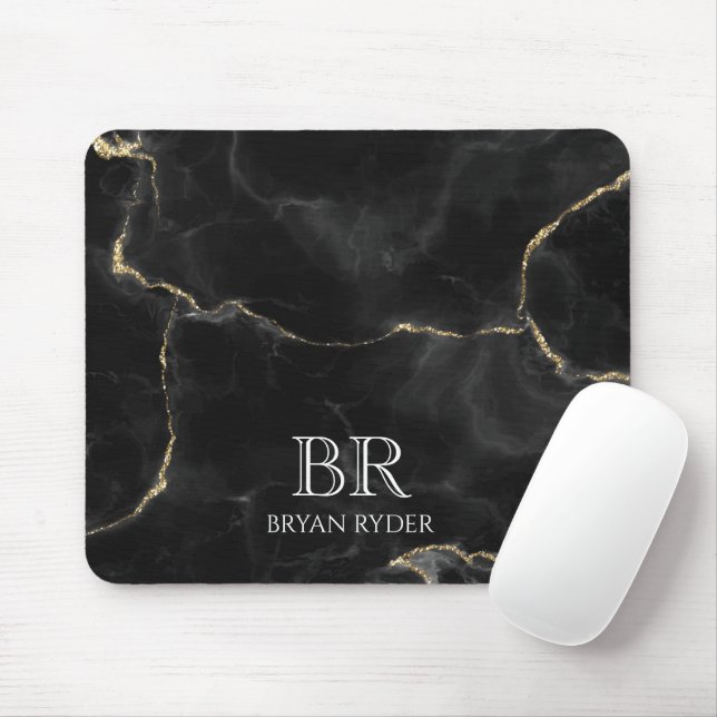 Mousepad Mistura de mármore Dourado de brilho noturno (Com mouse)