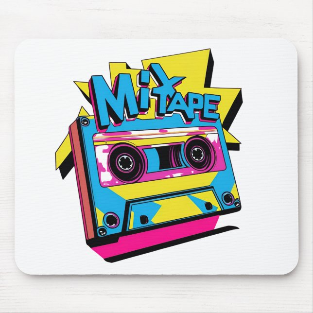 Mousepad Misturar Vibes de Fita | Cassete Neon Retro 80s (Frente)