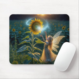 Mousepad Moça de fada lançando um rolo num girassol
