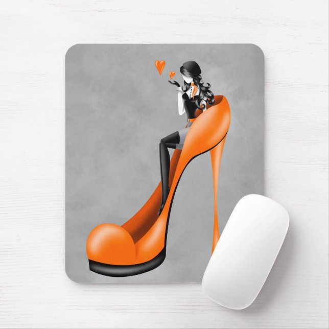 Mousepad Moça moça moda em Stiletto Orange Mouse Mat (Com mouse)