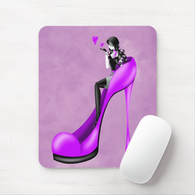 Mousepad Moça Moda em Stiletto Roxo Mat (Com mouse)