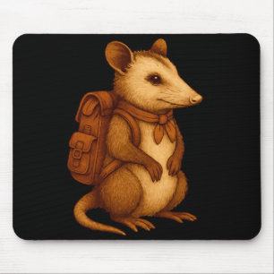 Mousepad Mochileiro de gambá fofo acampando na floresta