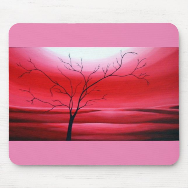 Mousepad Modelo de árvore de céu vermelho abstrato moderno  (Frente)