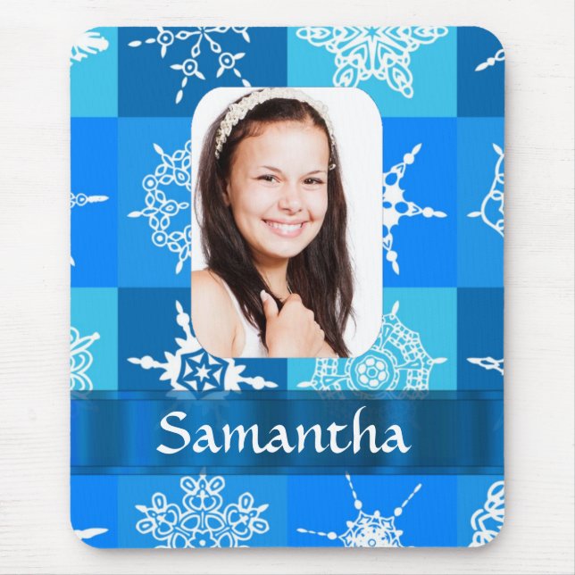 Mousepad Modelo de foto de floco de neve azul (Frente)