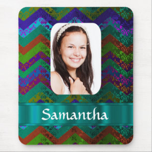 Mousepad Modelo de foto personalizado do Teal Chevron