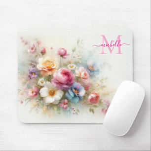 Mousepad Modelo de Monograma e Nome Floral Aquarela Persona