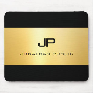 Mousepad Modelo de Monograma Elegante Preto Moderno e Preto