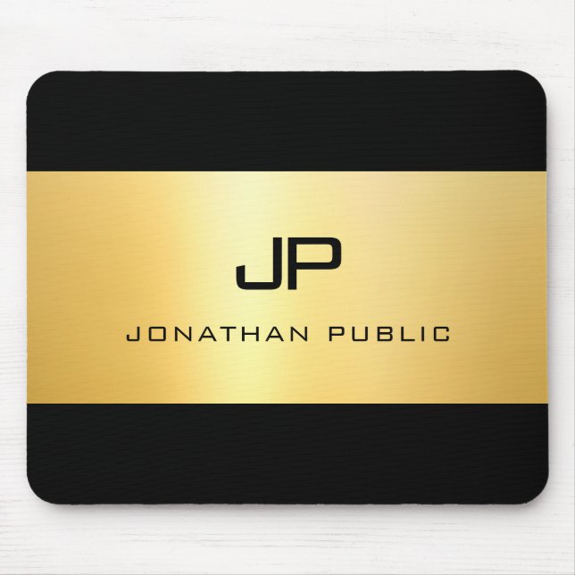Mousepad Modelo de Monograma Elegante Preto Moderno Preto e (Frente)