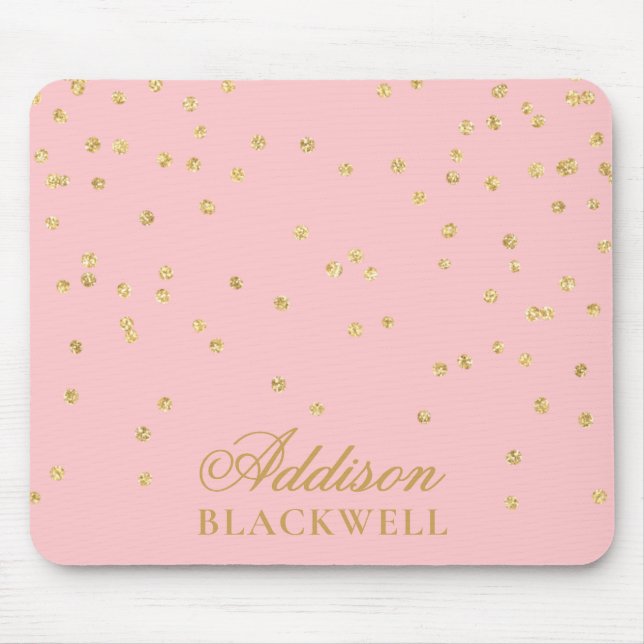Mousepad Modelo de nome brilhante rosa e Dourado (Frente)