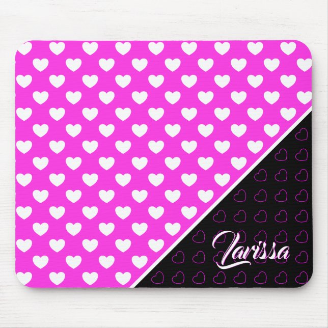 Mousepad Modelo De Nome Personalizado, Rosa E Preto Em Grev (Frente)