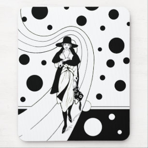 Mousepad Modelo de Passarela Retro, Moda Art Déco Vintage
