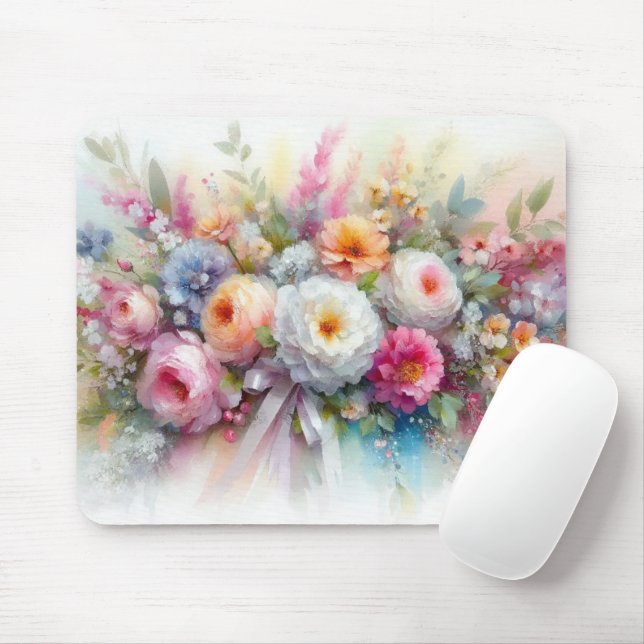 Mousepad Modelo de pintura de flores em aquarela (Com mouse)
