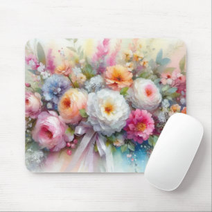 Mousepad Modelo de Pintura de Flores Rosas Aquarela Arte