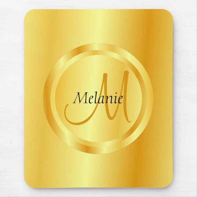 Mousepad Modelo Elegante Dourado Aspecto Moderno Monograma (Frente)