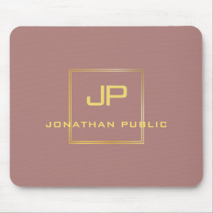 Mousepad Modelo Elegante Dourado Monograma Personalizado