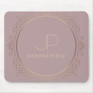 Mousepad Modelo Elegante Moderno de Rosa Dourado Monograma