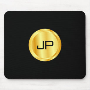 Mousepad Modelo Elegante Monograma Preto E Dourado