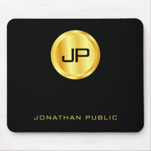 Mousepad Modelo-Elegante Preto E Dourado Monograma