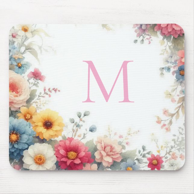 Mousepad Modelo Floral de Aquarela Monogramado (Frente)