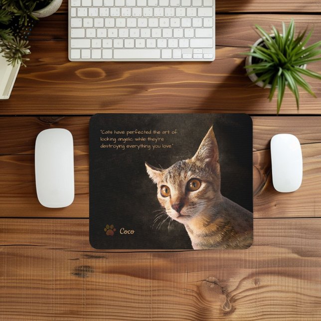 Mousepad Modelo Personalizado de Cão Personalizado de Foto  (Custom pet cat dog photos template with name and quote template)