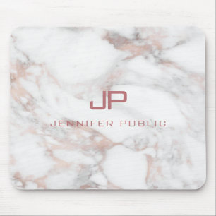 Mousepad Modelo Rosa de Monograma Moderno Branco Dourado