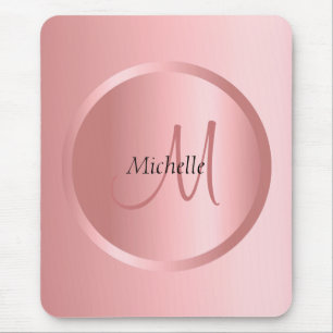 Mousepad Modelo Rosa Dourado Elegante moderno, Monograma