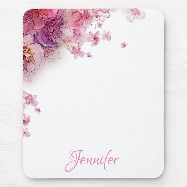 Mousepad Modelo Watercolor Flowers Rosas Elegante (Frente)