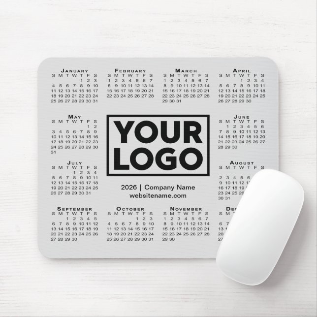 Mousepad Modern 2026 Calendar Business Company Logo Gray (Com mouse)