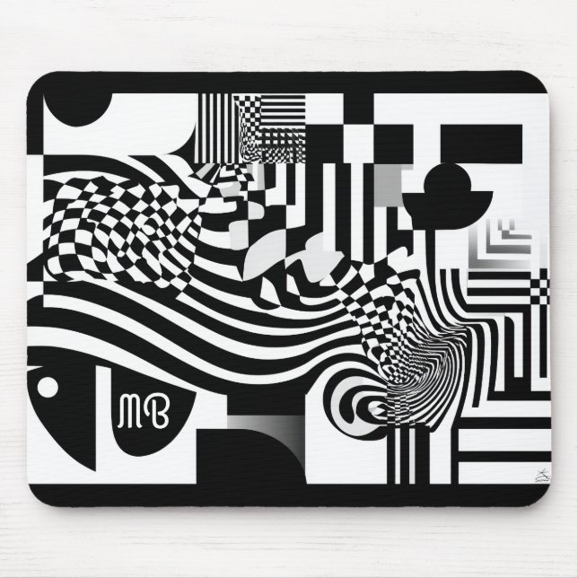 Mousepad Modern Abstract Geometric Black White Pattern (Frente)