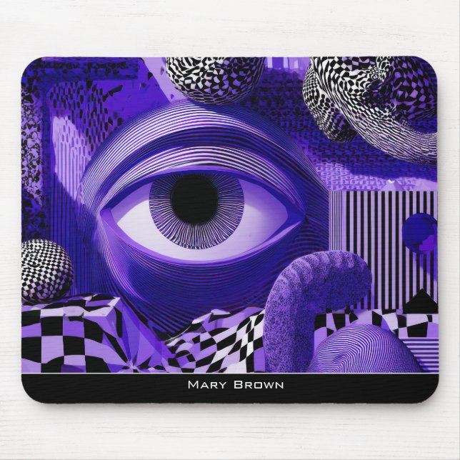 Mousepad Modern Abstract Geometric Black White Purple Art (Frente)