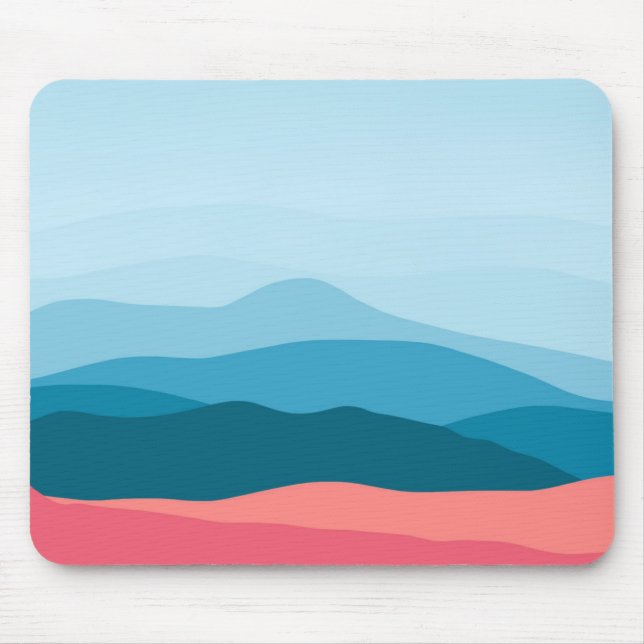 Mousepad Modern Abstract Pastel Blue Pink Mountains (Frente)