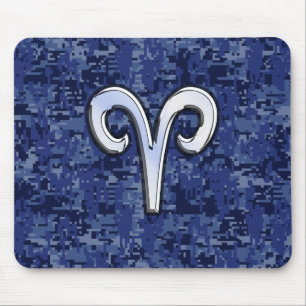 Mousepad Modern Aries Zodiac Símbolo Marinho Azul Camo Digi