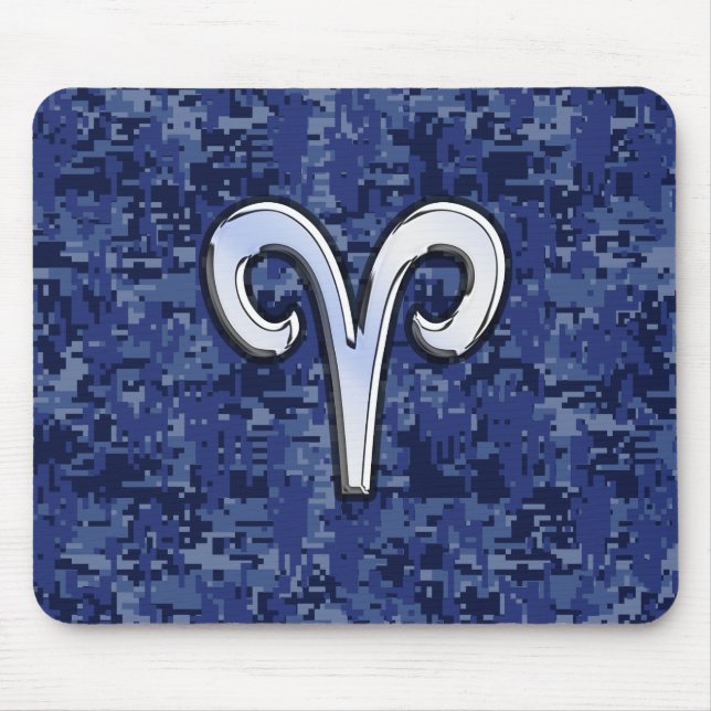 Mousepad Modern Aries Zodiac Símbolo Marinho Azul Camo Digi (Frente)