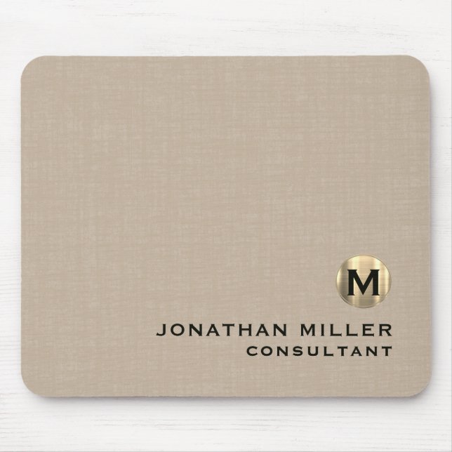 Mousepad Modern Beige Linen Brushing Monograma Dourado (Frente)