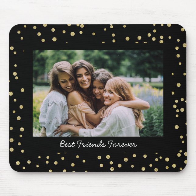 Mousepad Modern Best Friends BFF Besties Photo Black Gold  (Frente)