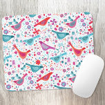 Mousepad Modern Bird Floral Watercolor<br><div class="desc">Pássaros aquosos modernos e contemporâneos e padrão de flores em verde-lacrimogêneo,  rosa magenta e vermelho sobre fundo branco. Arte original de Nic Squirrell.</div>