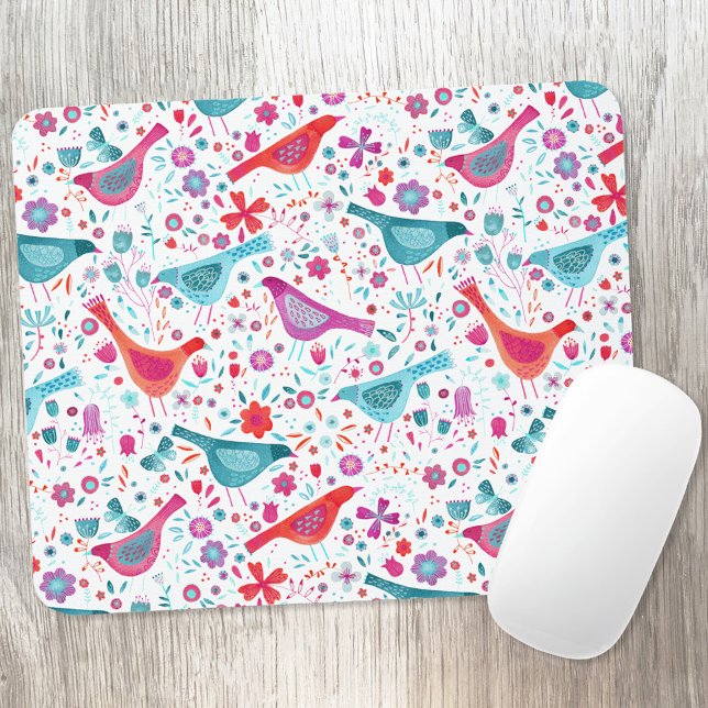Mousepad Modern Bird Floral Watercolor (Watercolor bird and flower pattern art mousemat)