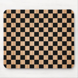 Mousepad Modern Black and Wood Art Square Pattern