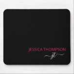 Mousepad Modern Black Hot Pink Simple Script Monogram Name<br><div class="desc">Customized monogrammed simple script name and initial modern and elegant girly stylish Black and Hot Pink Add Your Name with Girly Gray Initials. This personalized notebook mousepad is perfect for Sweet 16, 1st, 21st, 30th, 40th, 50th, 60th, 70th, Birthday Party, Weddings, Party Favor, Holiday Gift, Quinceanera, Graduation, Bridal Shower, Bachelorette...</div>