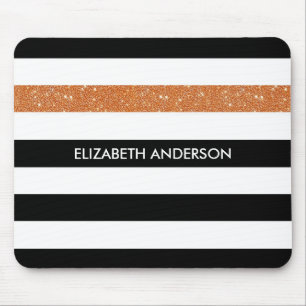 Mousepad Modern Black Stripes FAUX Orange Glitz e Nome