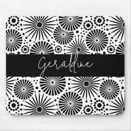 Mousepad Modern black white geometric starburst Name 