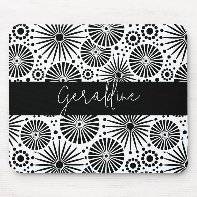 Mousepad Modern black white geometric starburst Name  (Frente)