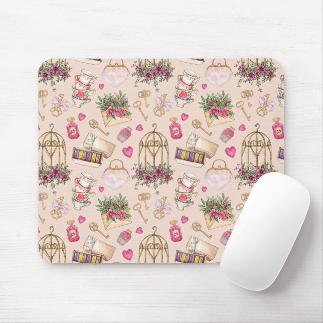 Mousepad Modern Blush Tea Party (Com mouse)