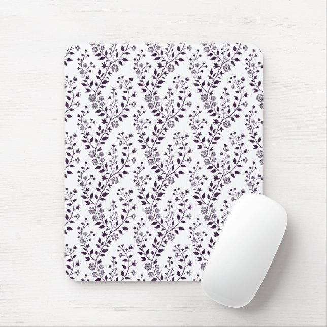 Mousepad Modern Boho Floral Pattern Plum White (Com mouse)