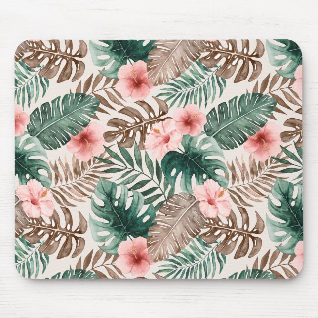 Mousepad Modern Boho Watercolor Folhas Tropicais (Frente)