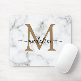 Mousepad Modern Marble Gold Girly Script Monogram