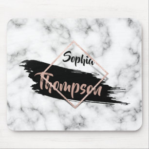 Mousepad Modern Marble Paint Stroke Glitter Name