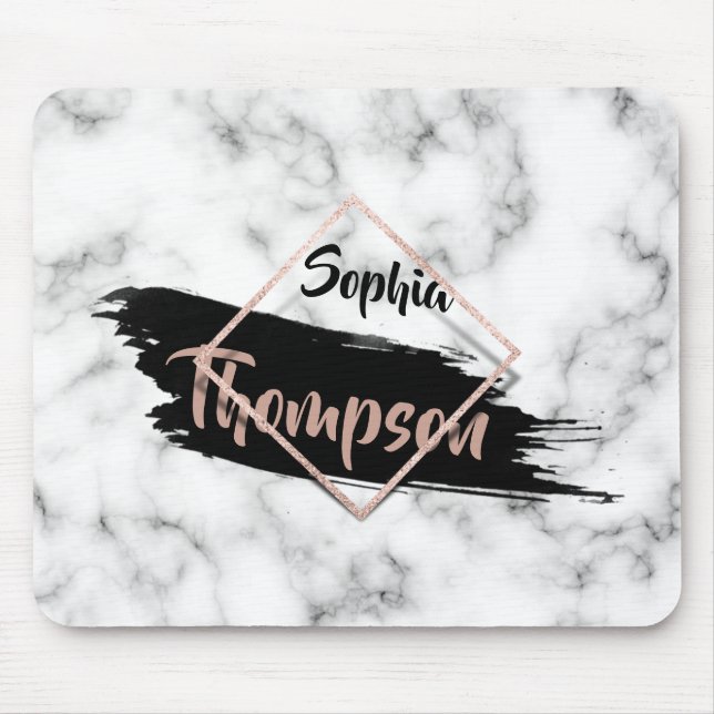 Mousepad Modern Marble Paint Stroke Glitter Name (Frente)